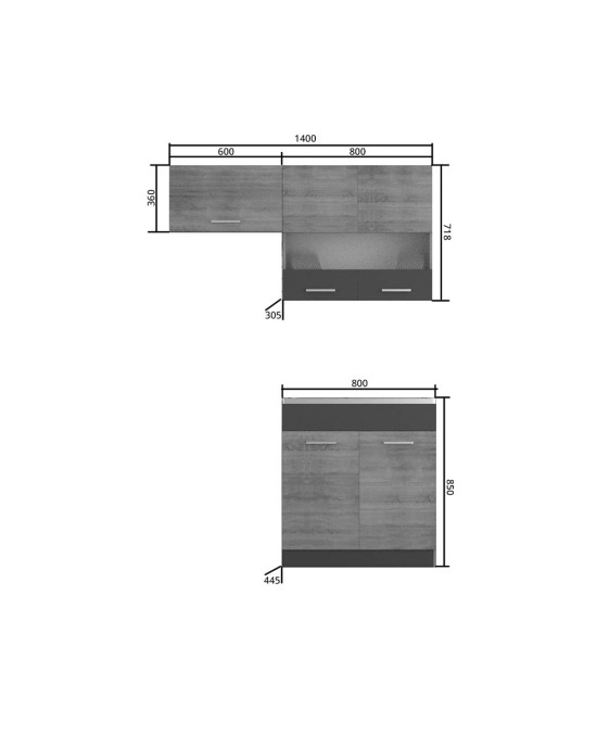 Κουζίνα Alina Σετ 2.2 (δυνατ. επέκτασης) Σονόμα-Μόκκα Σετ 3 κουτιών (2, 2 τρέχ.μέτρα)