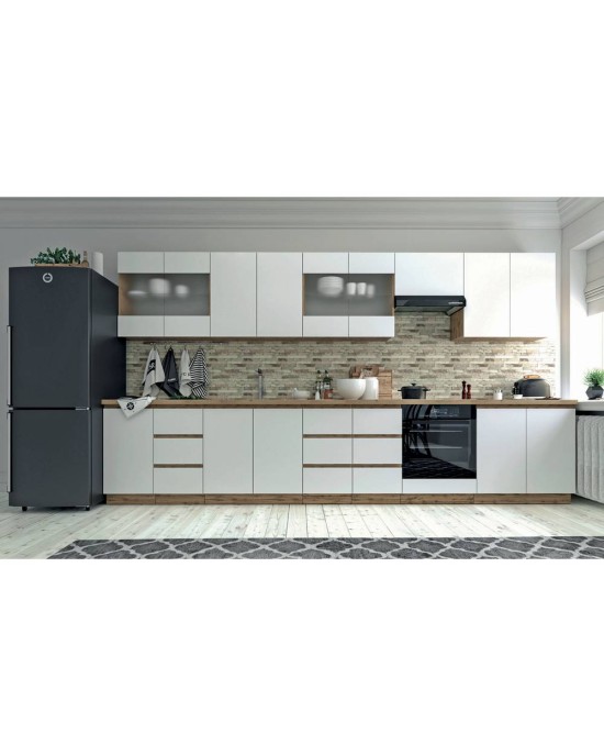 Επιδαπέδιο γωνιακό ντουλάπι κουζίνας Soft Λευκό με βελανιδιά Διαστάσεις 90x46.5x81,5εκ