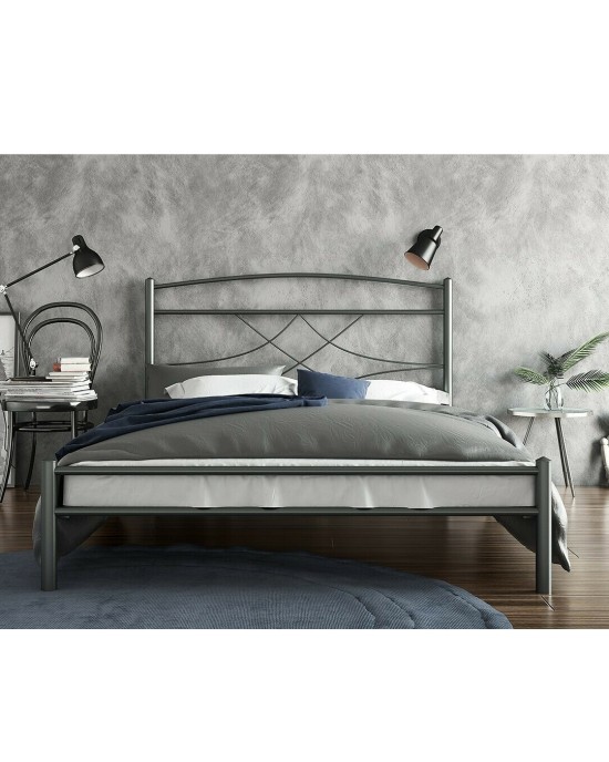 Κρεβάτι Μονό Emma Μεταλλικό Ασημί Σφυρίλατο 110x200cm
