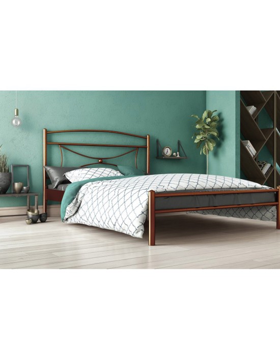 Κρεβάτι Μονό Fiona Μεταλλικό με Τάβλες Καφέ Σφυρίλατο 110x200cm