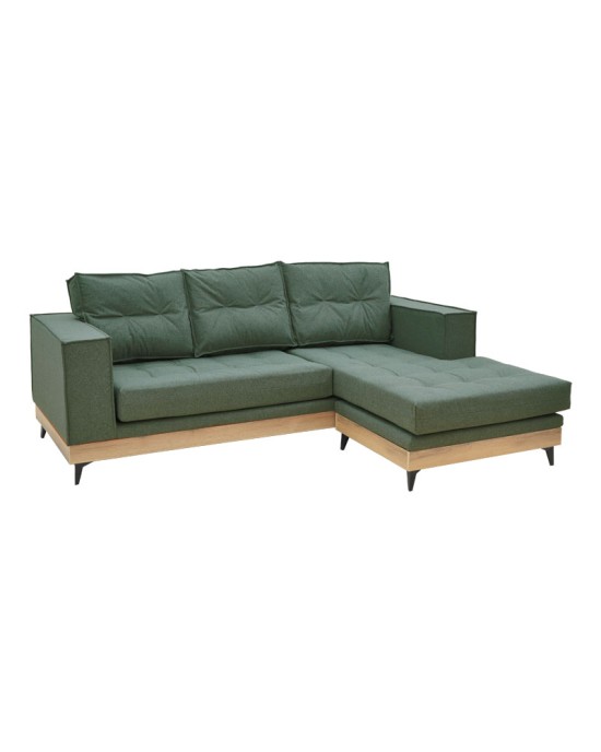 Γωνιακός καναπές αναστρέψιμος Mirabel πράσινο ύφασμα-φυσικό ξύλο 250x184x100εκ