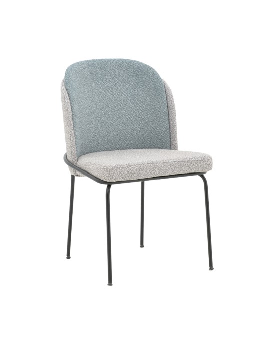 Καρέκλα Dore γκρι-γαλάζιο μπουκλέ ύφασμα-μαύρο μέταλλο 50x47.5x82εκ