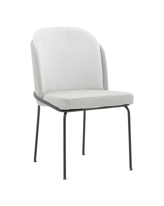Καρέκλα Dore εκρού-γκρι μπουκλέ ύφασμα-μαύρο μέταλλο 50x47.5x82εκ
