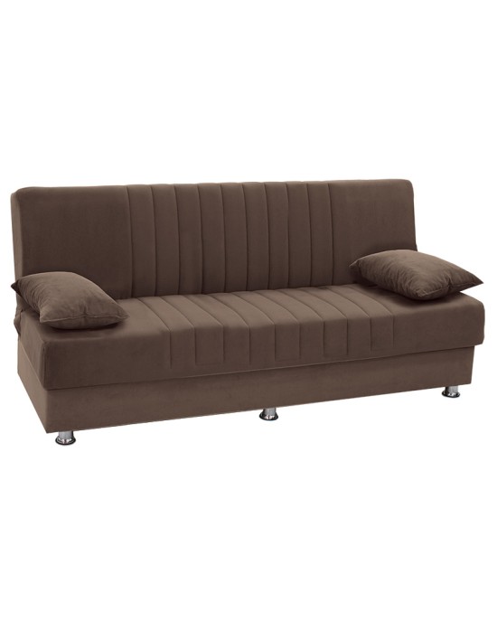 Kαναπές κρεβάτι Romina 3θέσιος ύφασμα βελουτέ μπεζ-μόκα 180x75x80εκ