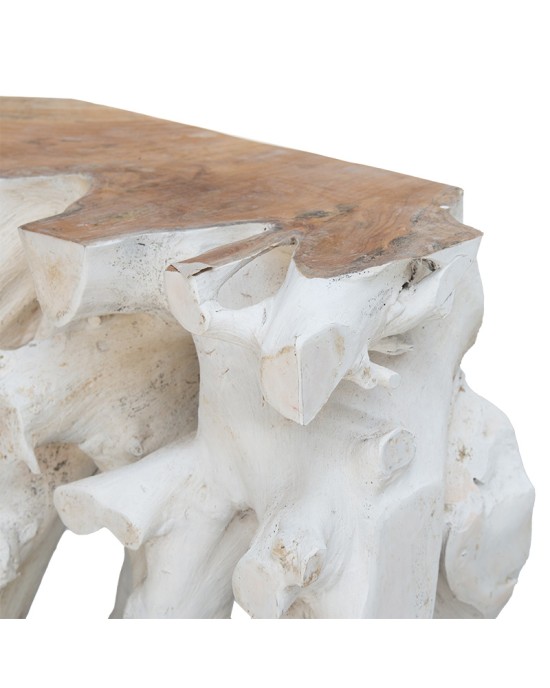 Κονσόλα Zamir χειροποίητη μασίφ ξύλο λευκό-φυσικό 80x38x70εκ