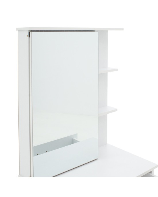 Τουαλέτα κρεβατοκάμαρας Zelia  με καθρέπτη και σκαμπό χρώμα λευκό 60x40.5x151εκ