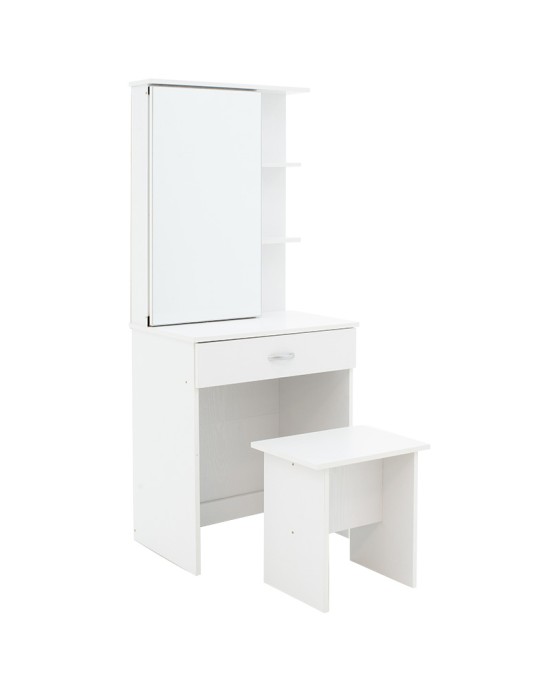 Τουαλέτα κρεβατοκάμαρας Zelia  με καθρέπτη και σκαμπό χρώμα λευκό 60x40.5x151εκ
