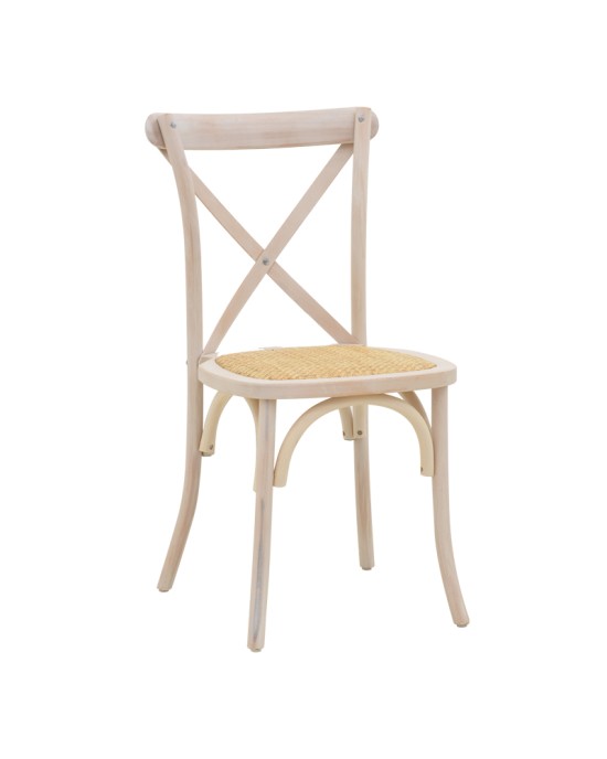 Καρέκλα Dylon στοιβαζόμενη white wash ξύλο οξιάς-έδρα φυσικό rattan 48x52x89εκ