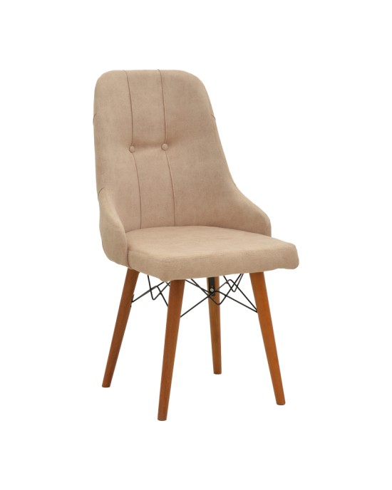 Καρέκλα Elif μπεζ ύφασμα-καρυδί πόδι 46x50x97εκ