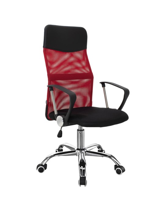 Καρέκλα γραφείου διευθυντή Joel I με ύφασμα mesh μαύρο-κόκκινο 60x60x109-118εκ